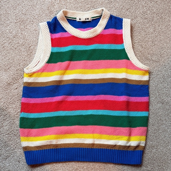 Boden Sweaters - Boden Multicolor Striped Knit Sweater Vest - Blue/Green/Pink/Yellow/Brown/Cream